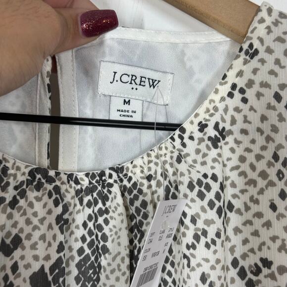 NEW J. Crew Dress Womens Size Medium Gray Snakeskin Balloon Sleeve Smocked Waist - Picture 8 of 10